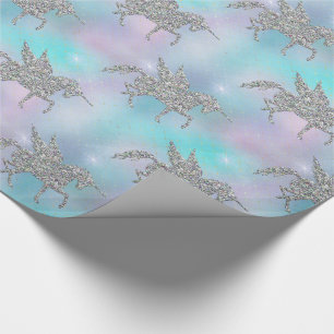 Unicorns silver Glitter på Pastel Presentpapper