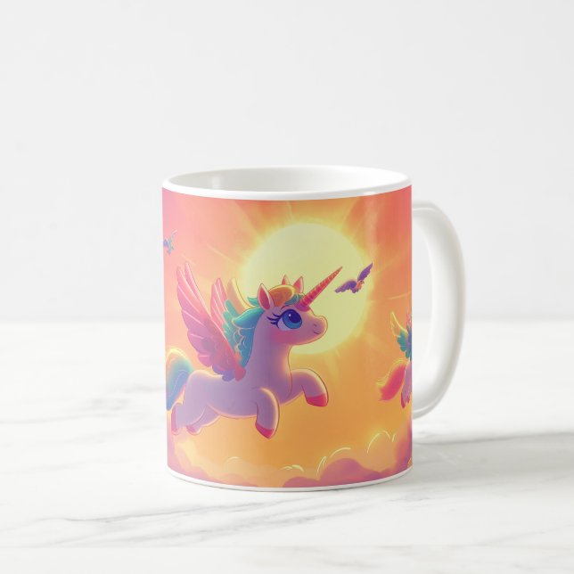Unicorns som flyger i himmel mugg (Framsida höger)