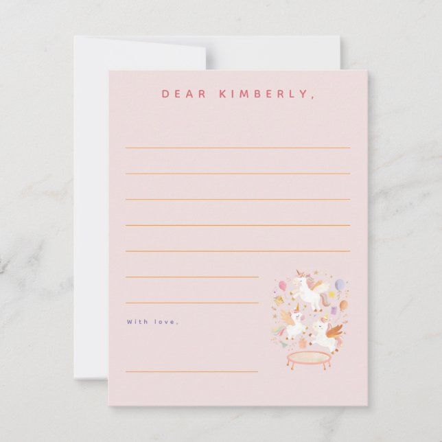 Unicorns Trampoline Födelsedagsfest Note eller Mes Anteckningskort (Framsida)