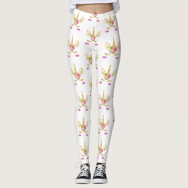 Unicorns tryckta rosa leggings (Framsida)