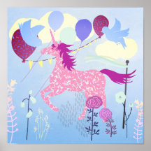 Unicorns utskrivbara födelsedagsfest poster