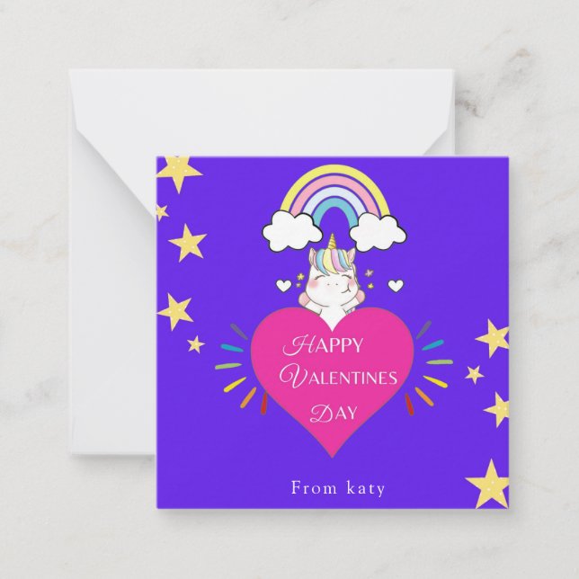 Unicornus valentine kärlek anteckningskort (Framsida)