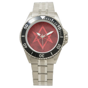Unicursal Hexagram (texturerat rött) Armbandsur