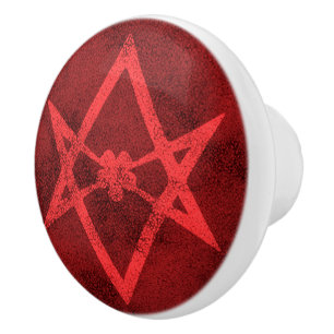 Unicursal Hexagram (texturerat rött) Knopp