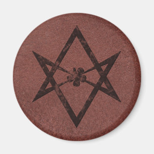 Unicursal HexagramThelemic symbol på rött läder Magnet