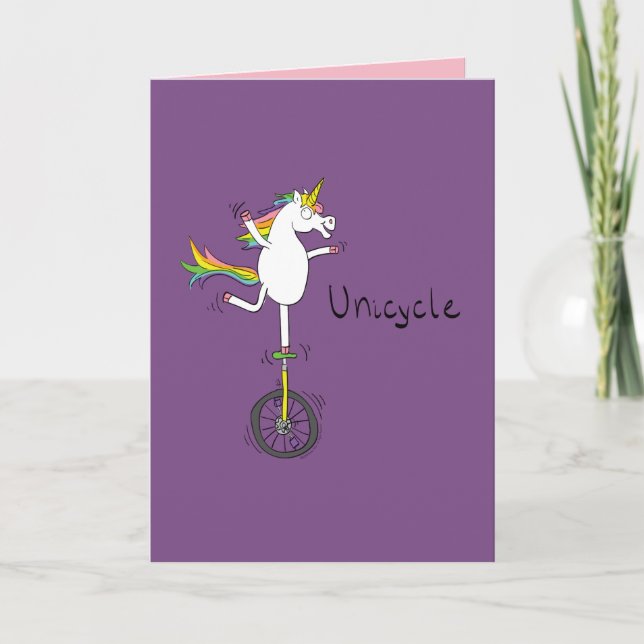 Unicycle Unicorn Funny Bicycle Greeting Card Kort (Framsida)