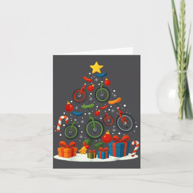 Unicycling Unicycle Christmas Tree Xmas  Kort (Framsida)