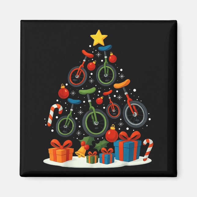 Unicycling Unicycle Christmas Tree Xmas  Magnet (Framsidan)