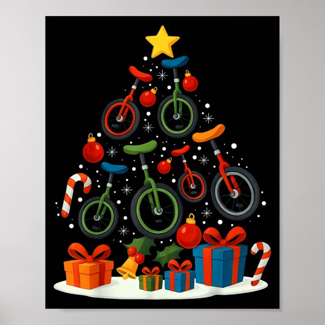 Unicycling Unicycle Christmas Tree Xmas  Poster (Framsidan)