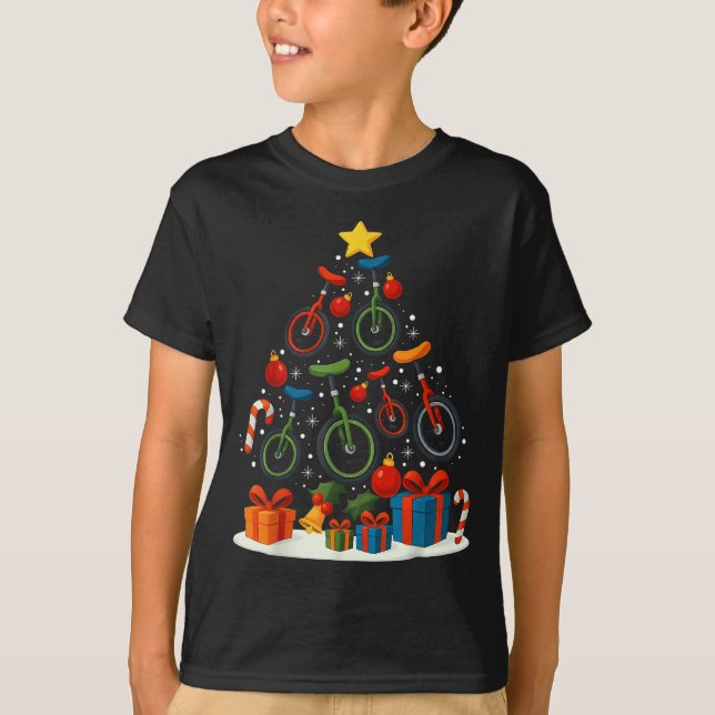 Unicycling Unicycle Christmas Tree Xmas  T Shirt (Framsida)