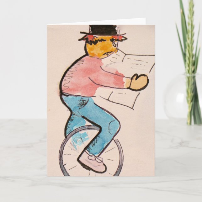 Unicyklist, vattenfärgsanteckningskort kort (Framsida)