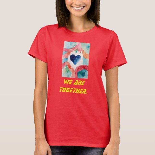 "Unified Kärlek: Women's Deep Red Tee - "Vi är en" (Framsida)