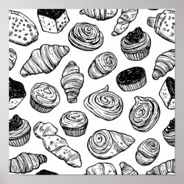 Uniform Pastry Pattern Decoupage Template Line Art Poster