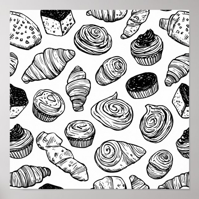 Uniform Pastry Pattern Decoupage Template Line Art Poster (Framsidan)