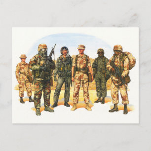Uniformer för den amerikanska militären i Mellan ö Vykort