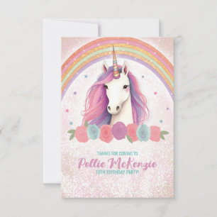 Uniformer Rosa Unicorn, Ro, Rainbow Birthday Tack Kort