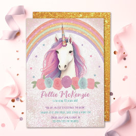 Uniformer Rosa Unicorn, Ro, Rainbow Födelsedagsfes Inbjudningar