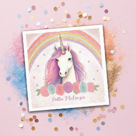 Uniformer Rosa Unicorn, Ro, Rainbow Födelsedagsfes Pappersservett