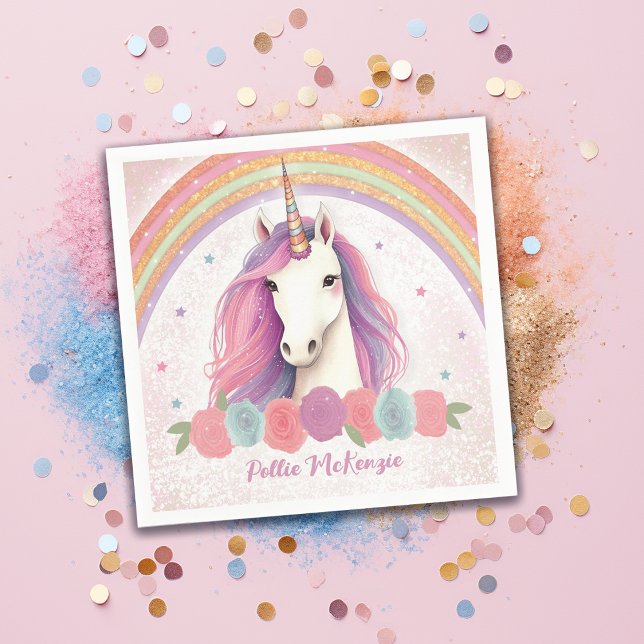Uniformer Rosa Unicorn, Ro, Rainbow Födelsedagsfes Pappersservett (Skapare uppladdad)