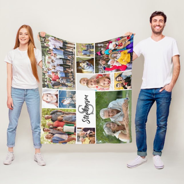 Unik 11 enkel fotosamling i personligens familj fleecefilt (På plats)