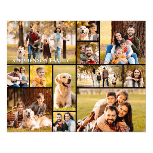 Unik 12-fotokollage enkel familj Namn Fototryck