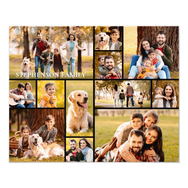 Unik 12-fotokollage enkel familj Namn Fototryck (Framsidan)