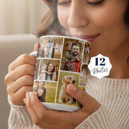 Unik 12-fotokollage-minimalistisk enkel kaffemugg