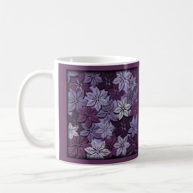 Unik 3D Papper klippt Lila Poinsettia jul Kaffemugg (Vänster)