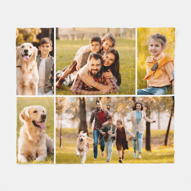 Unik 5-fotokollage enkel vit fleecefilt (Framsidan (Horisontell))