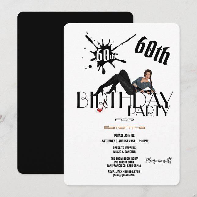 Unik 60:e Födelsedagsfesten i Dam Inbjudningar (Fram/baksida)