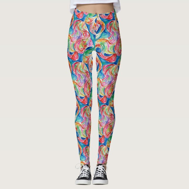 Unik Abstrakt Art Rainbow Watercolor Mönster Leggings (Framsida)