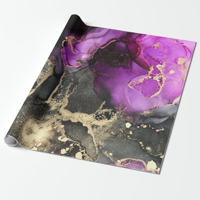 Unik Abstrakt Black Guld Lila Rosa Art Presentpapper (Utrullad)