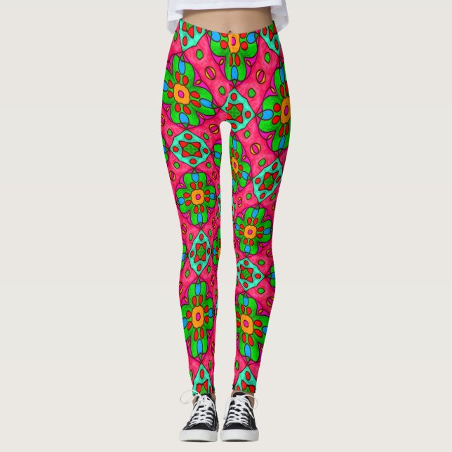 Unik Abstrakt Flowers Mönster Leggings (Framsida)