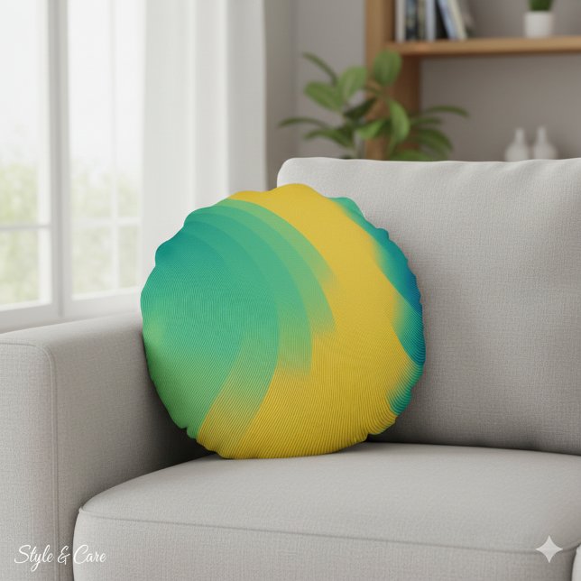 Unik abstrakt Gult Rund Kudde (Unique Yellow Abstract Design Round Pillow)