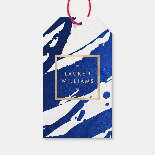 Unik Abstrakt Indigo Blue Brushstrokes Presentetikett (Framsidan)