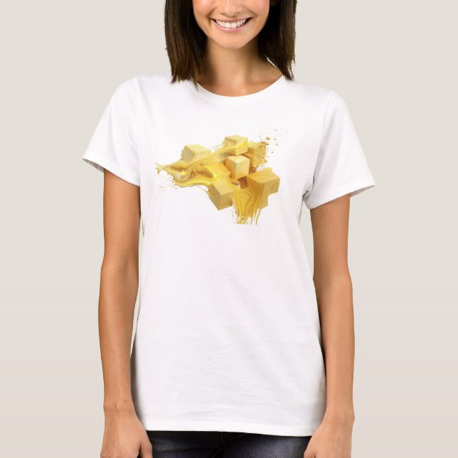 Unik abstrakt kubdesign i guld t shirt (Framsida)