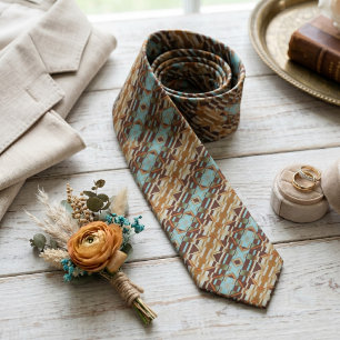 Unik akvatyrkis orange brun tribal konst slips