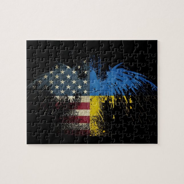 Unik amerikansk ukrainsk Eagle-Flagga, Jigszawa Pussel (Horisontell)