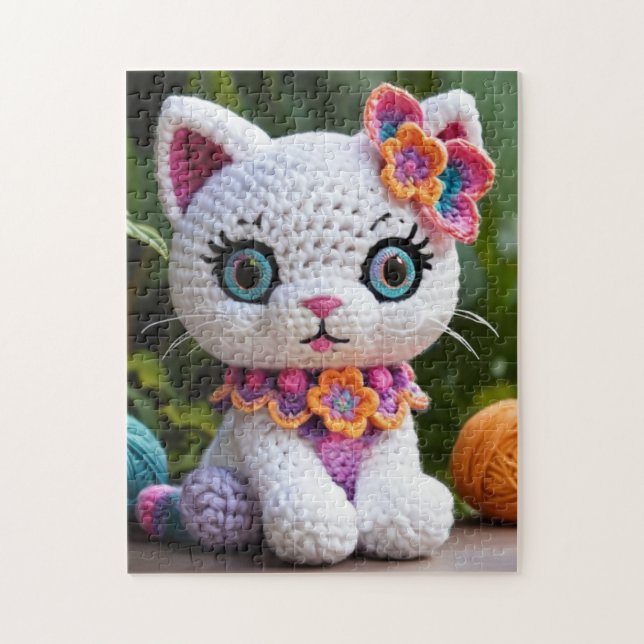 Unik Amigurumi Kattunge: Vita kattkorschet Pussel (Vertikal)