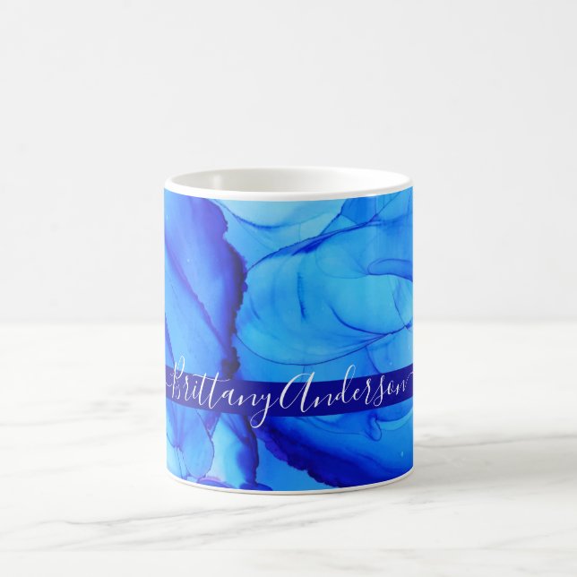 Unik Anpassningsbar för abstrakt Blue Indigo Kaffemugg (Center)