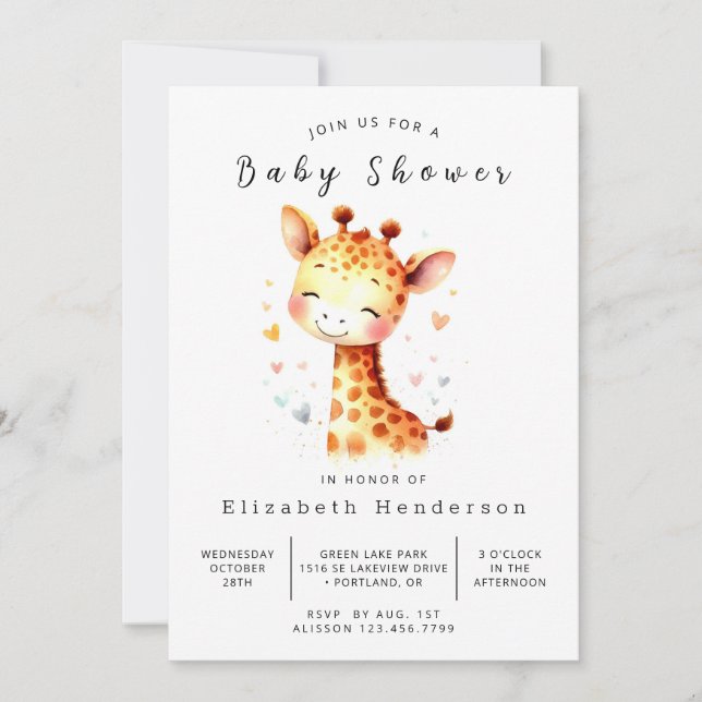 Unik Anpassningsbar Giraffe Baby Shower Inbjudningar (Framsida)
