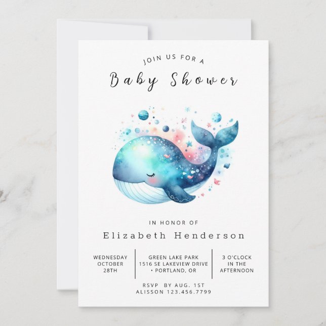Unik Anpassningsbar Whale Baby Shower Inbjudningar (Framsida)