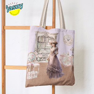 Unik antikisk Blommigt Victorian Woman Lavender Tygkasse