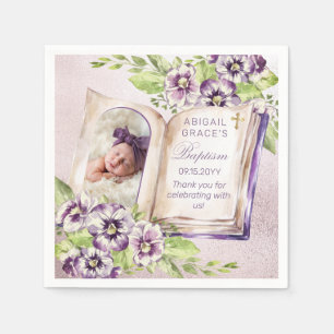 Unik aptism i lila Violets Arched Photo Pappersservett
