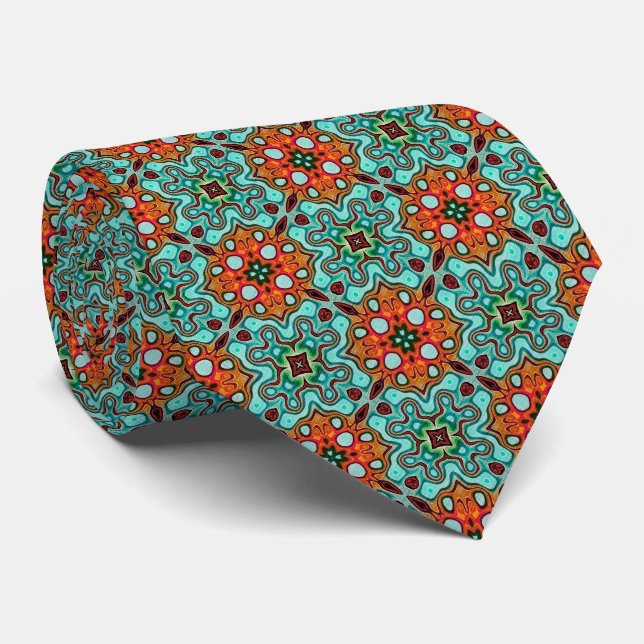 Unik Aqua Grön Turkos Blå Orange Röd Tribal Slips (Rullad)