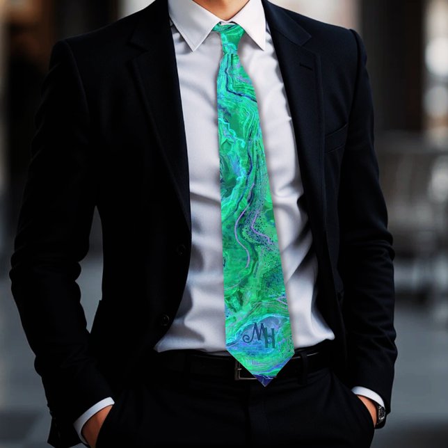 Unik Aqua Grönt Blue Monogram Slips (Unique Aqua Green Blue Monogram Neck Tie)