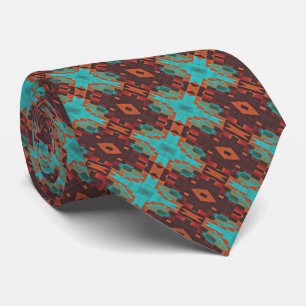 Unik Aqua Teal Blå Grön Orange Brun Tribal Slips