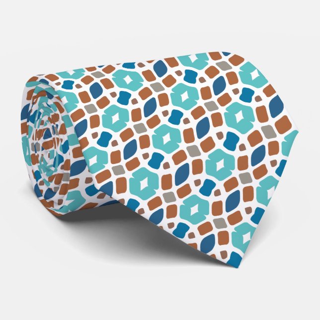 Unik Aqua Turkos Teal Blå Grå Brun Tribal Slips (Rullad)