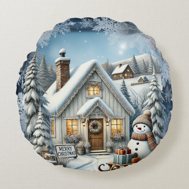 Unik årgång i julvärlden Pappra Tallrikar Rund Kudde (Framsidan)