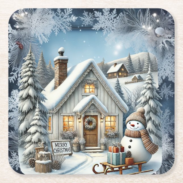 Unik årgång i julvärlden Pappra Tallrikar Underlägg Papper Kvadrat (Framsidan)